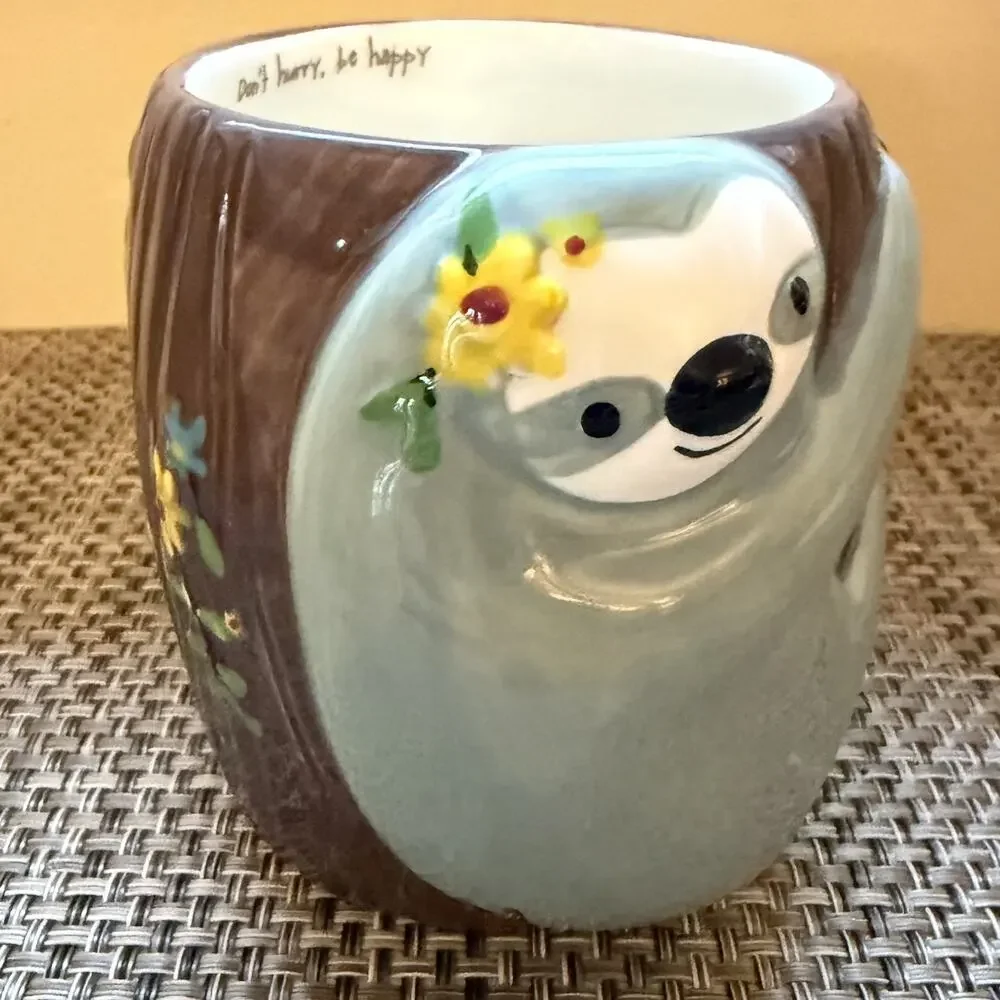 3D Sloth Figural Coffee Mug Natural Life Ceramic Cup Don’t Hurry Folk Art Gift